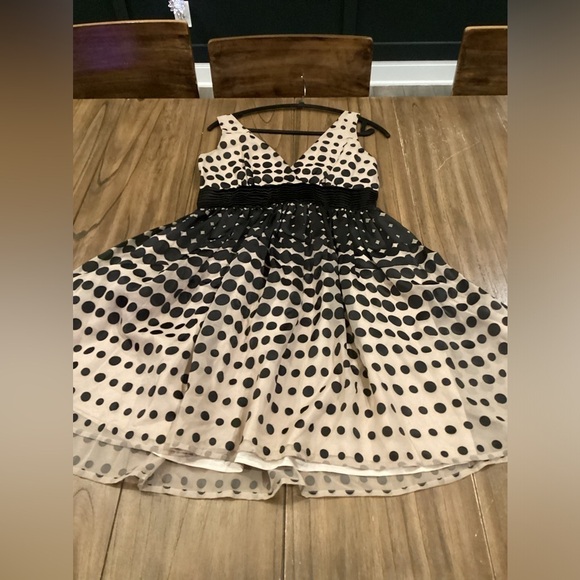 Anthropologie Burlapp polka dot Stripe Brown Black Sleeveless flare Mini dress 8 - Picture 7 of 11